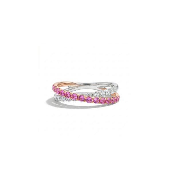 18k Rose & White Gold Pink Sapphire Diamond Crossover Ring Toner Jewelers Overland Park, KS