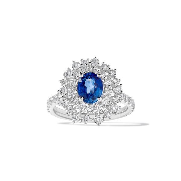 18k White Gold Sapphire & Diamond Cluster Halo Ring Image 3 Toner Jewelers Overland Park, KS