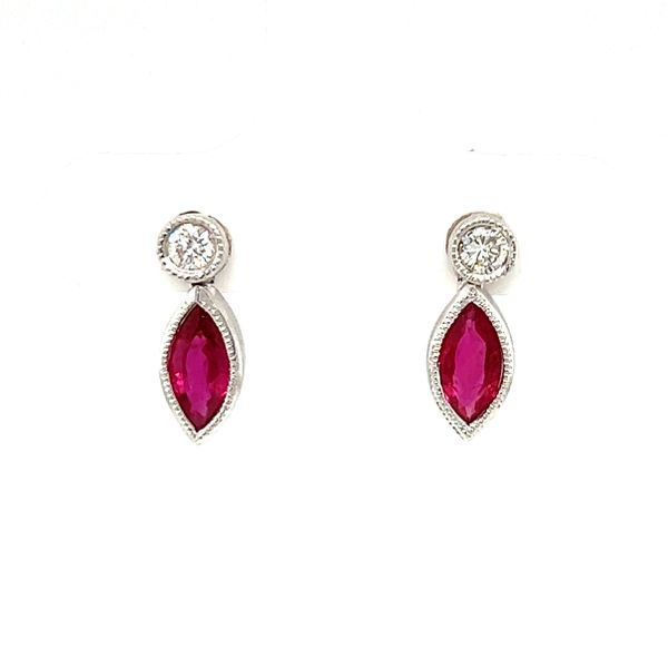 18 Karat White Gold Ruby and Diamond Drop Earrings Toner Jewelers Overland Park, KS