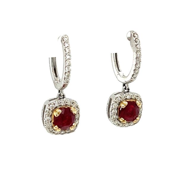 14 Karat White Gold Ruby and Diamond Drop Earrings Image 2 Toner Jewelers Overland Park, KS