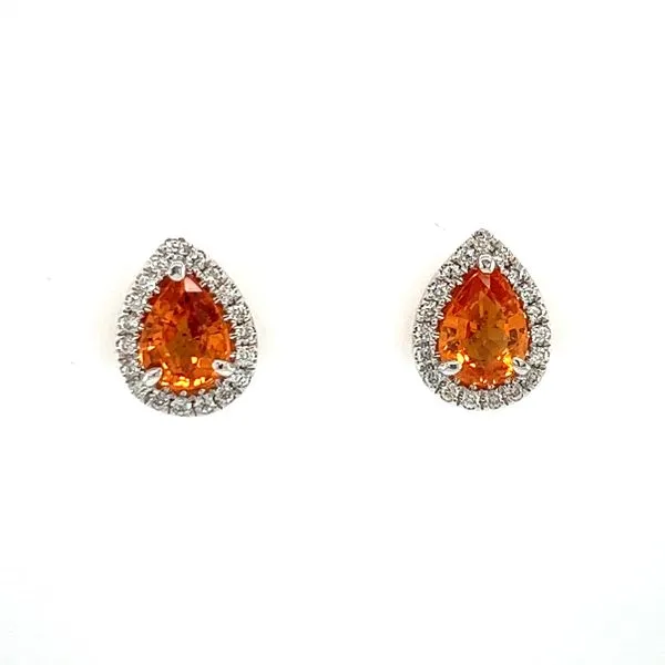 14 Karat White Gold Mandarin Garnets and Diamond Halo Stud Earrings Toner Jewelers Overland Park, KS