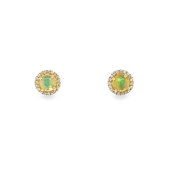 14 Karat Yellow Gold Opal and Diamond Earrings Image 2 Toner Jewelers Overland Park, KS