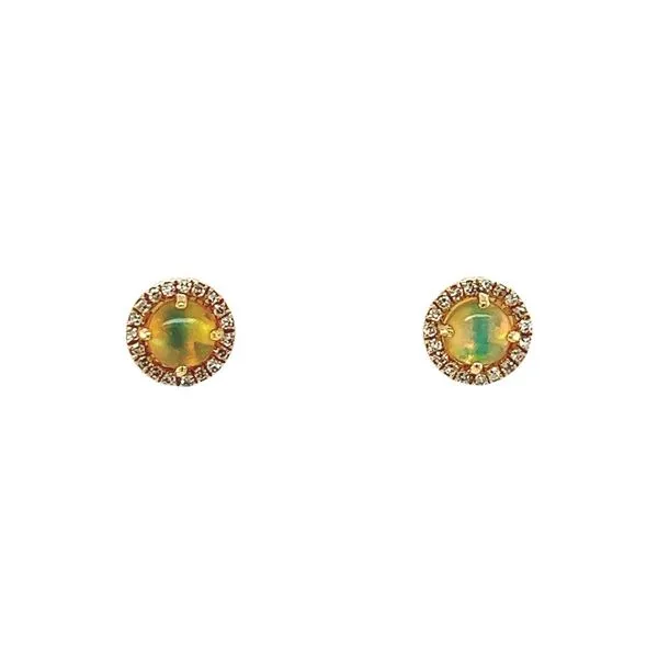 14 Karat Yellow Gold Opal and Diamond Halo Stud Earrings Toner Jewelers Overland Park, KS