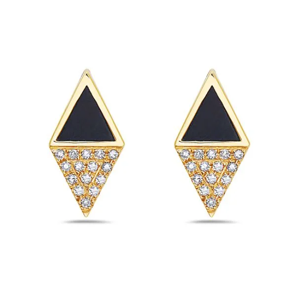 14k Yellow Gold Black Agate and Diamond Earrings Toner Jewelers Overland Park, KS