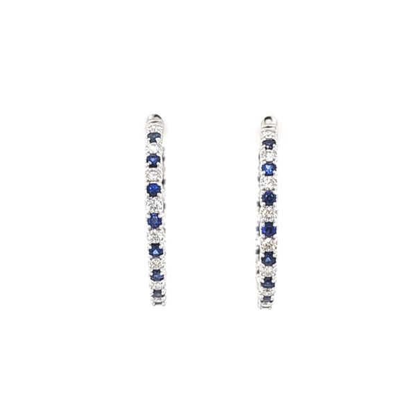 14 Karat White Diamond and Sapphire Hoops Earrings Image 2 Toner Jewelers Overland Park, KS