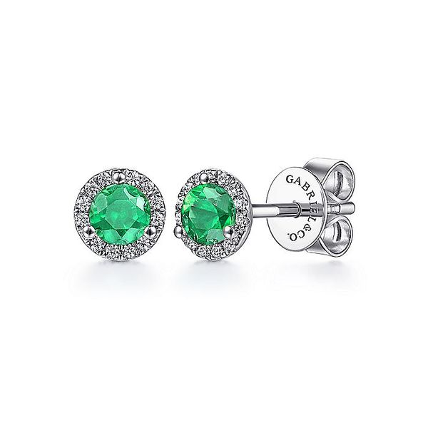 Gabriel & Co. 14K White Gold Emerald & Diamond Birthstone Earrings Toner Jewelers Overland Park, KS