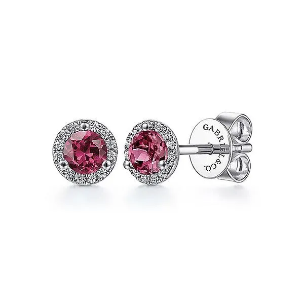 14K White Gold Pink Tourmaline and Diamond Birthstone Stud Earrings Toner Jewelers Overland Park, KS