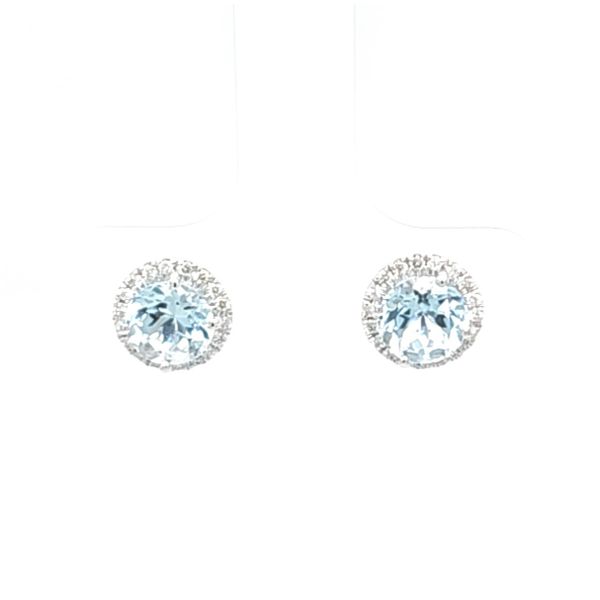 14 Karat White Gold Aquamarine and Diamond Halo Stud Earrings Toner Jewelers Overland Park, KS