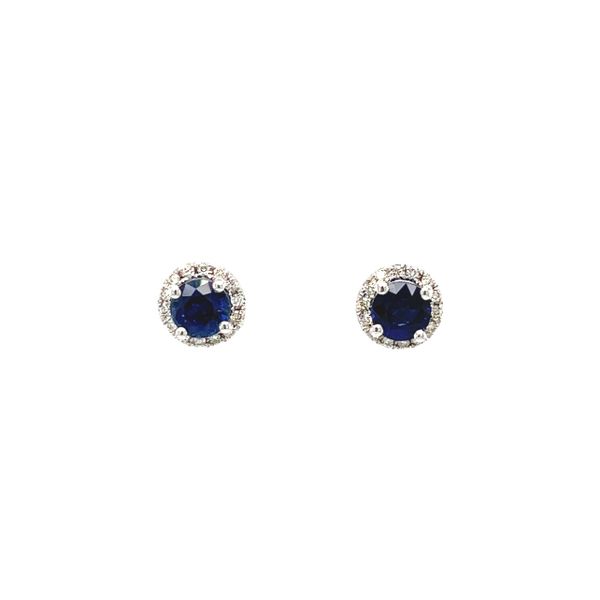 14 Karat White Gold Sapphire and Diamond Halo Stud Earrings Toner Jewelers Overland Park, KS