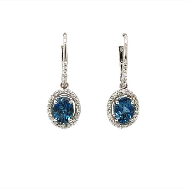 14 Karat White Gold Aquamarine and Diamond Drop Earrings Toner Jewelers Overland Park, KS