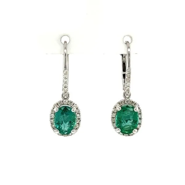 14 Karat White Gold Emerald and Diamond Drop Earrings Toner Jewelers Overland Park, KS