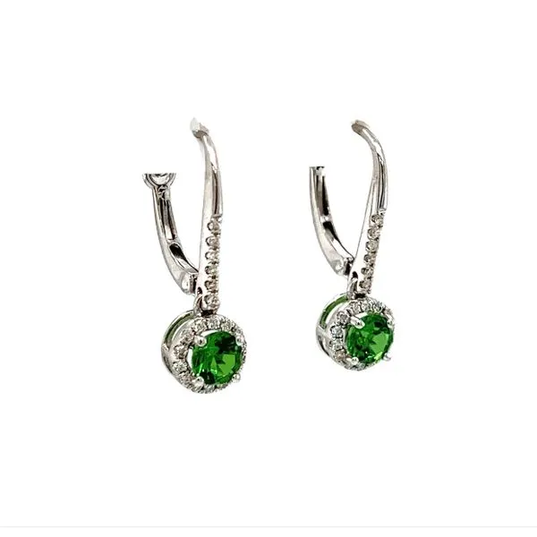 14 Karat White Gold Green Garnet and Diamond Earrings Image 2 Toner Jewelers Overland Park, KS