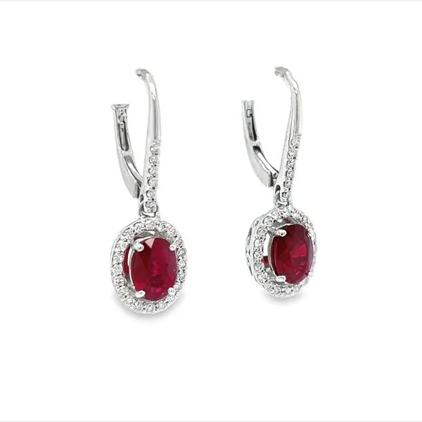 14K White Gold Ruby and Diamond Drop Earrings Image 2 Toner Jewelers Overland Park, KS