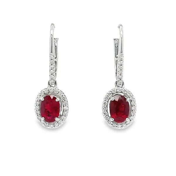 14K White Gold Ruby and Diamond Drop Earrings Toner Jewelers Overland Park, KS