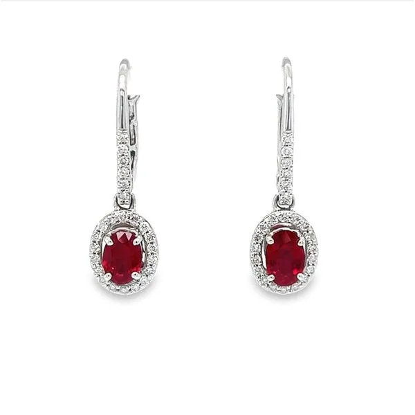 14K White Gold Ruby and Diamond Halo Earrings Toner Jewelers Overland Park, KS