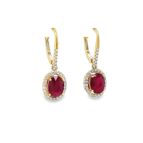 14k Yellow Gold Ruby and Diamond Drop Earring Image 2 Toner Jewelers Overland Park, KS