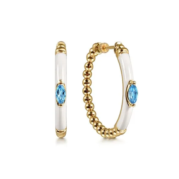Gabriel & Co. 14K Yellow Gold Bujukan White Enamel Hoops Toner Jewelers Overland Park, KS
