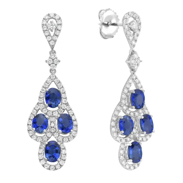 18k White Gold Sapphire and Diamond Dangle Earrings Toner Jewelers Overland Park, KS