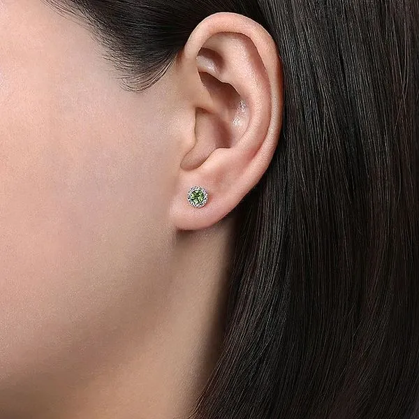 Gabriel & Co. 14K White Gold Peridot & Diamond Birthstone Earrings Image 2 Toner Jewelers Overland Park, KS