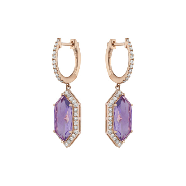 14k Rose Gold Amethyst & Diamond Halo Drop Earrings Image 2 Toner Jewelers Overland Park, KS
