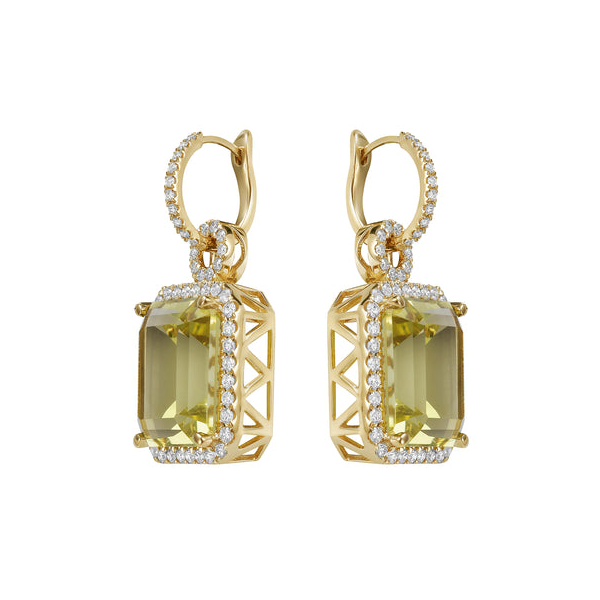 14k Yellow Gold Green Quartz & Diamond Halo Earrings Image 2 Toner Jewelers Overland Park, KS