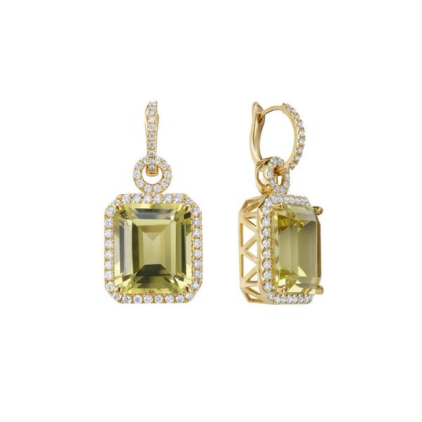 14k Yellow Gold Green Quartz & Diamond Halo Earrings Toner Jewelers Overland Park, KS