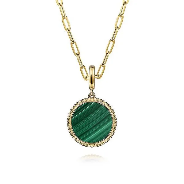 Gabriel & Co. 14K Yellow Gold Round Malachite Inlay Pendant Image 3 Toner Jewelers Overland Park, KS