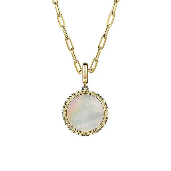 Gabriel & Co. 14K Yellow Gold Round Mother of Pearl Pendant Image 3 Toner Jewelers Overland Park, KS