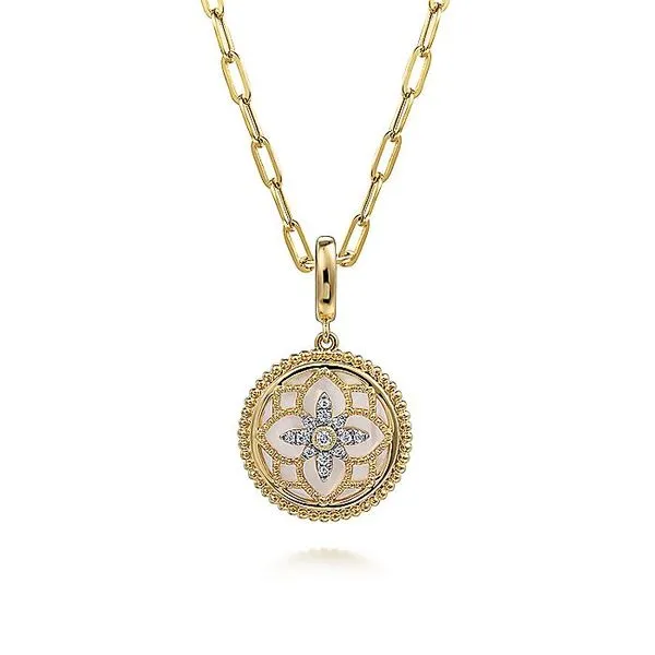 Gabriel & Co. 14K Yellow Gold Bujukan Mother of Pearl Medallion Pendant Image 3 Toner Jewelers Overland Park, KS