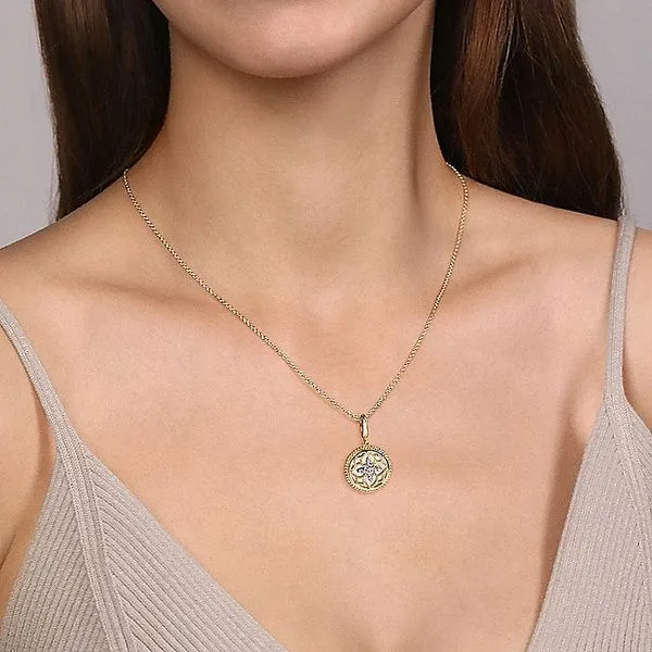 Gabriel & Co. 14K Yellow Gold Bujukan Mother of Pearl Medallion Pendant Image 4 Toner Jewelers Overland Park, KS