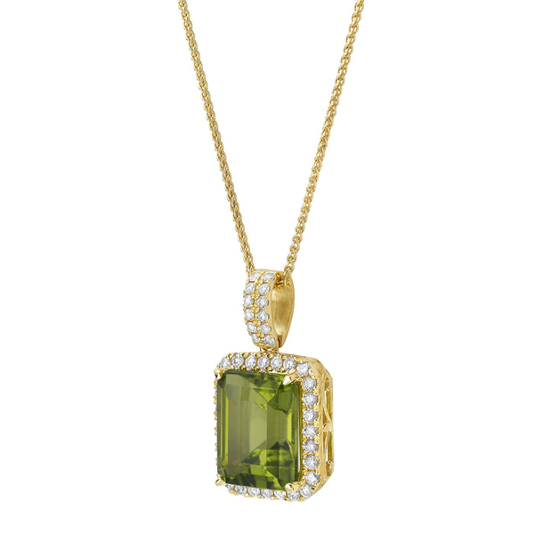 14k Yellow Gold Peridot & Diamond Halo Necklace Image 2 Toner Jewelers Overland Park, KS