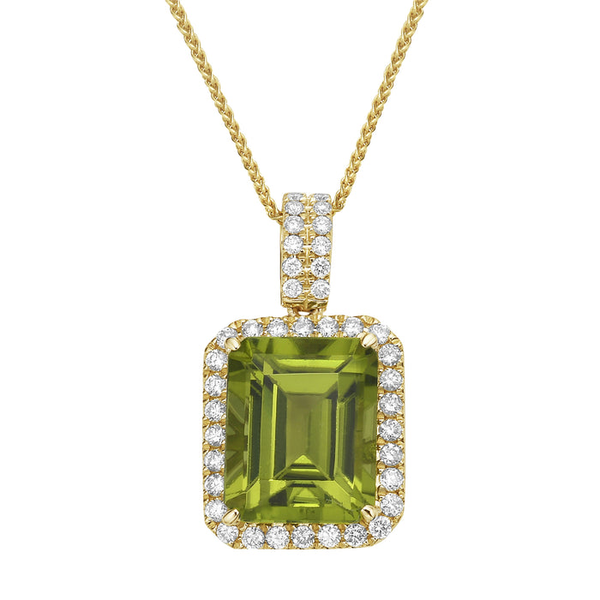 14k Yellow Gold Peridot & Diamond Halo Necklace Toner Jewelers Overland Park, KS