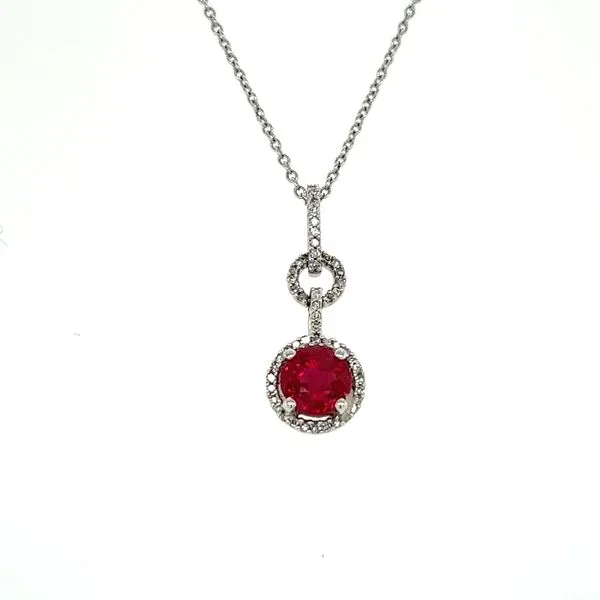 14 Karat White Gold Ruby and Diamond Drop Pendant Necklace Toner Jewelers Overland Park, KS