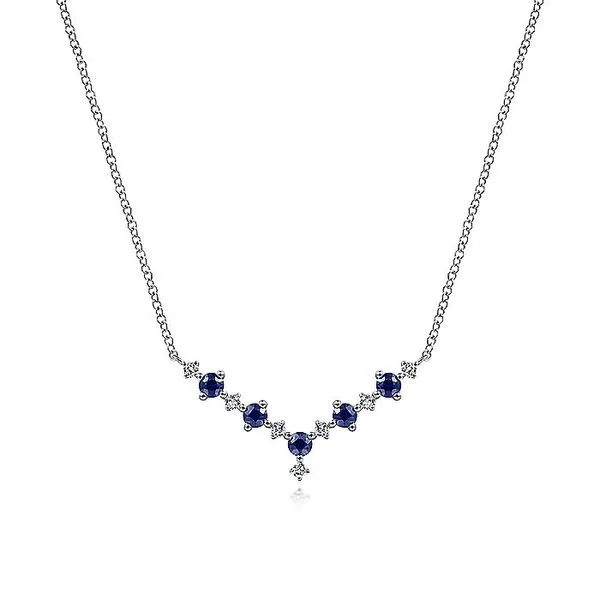 Gabriel & Co. 14K White Gold Sapphire and Diamond Chevron Necklace Toner Jewelers Overland Park, KS