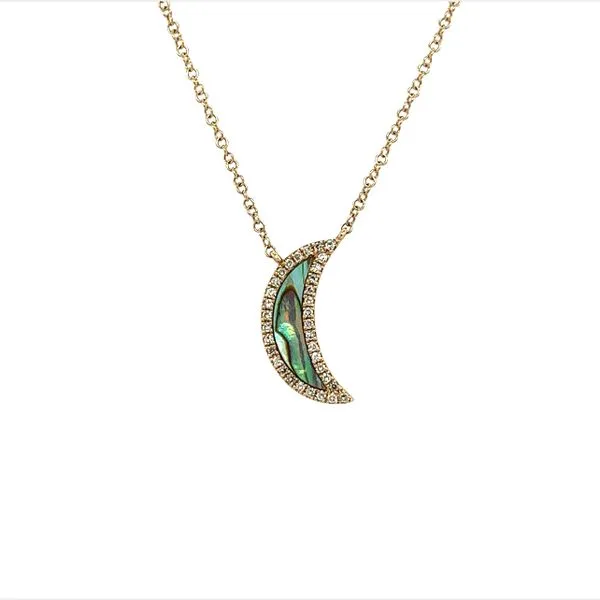 14 Karat Yellow Gold Abalone and Diamond Crescent Moon Necklace Toner Jewelers Overland Park, KS