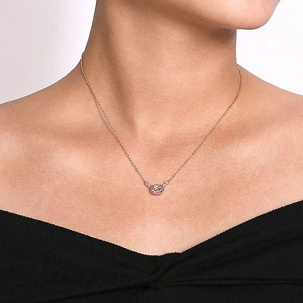 Gabriel & Co. 14K Rose Gold Morganite Necklace Image 3 Toner Jewelers Overland Park, KS
