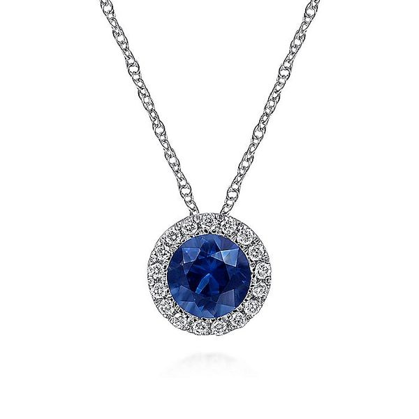 Gabriel & Co. 14K White Gold Sapphire and Diamond Birthstone Necklace Toner Jewelers Overland Park, KS