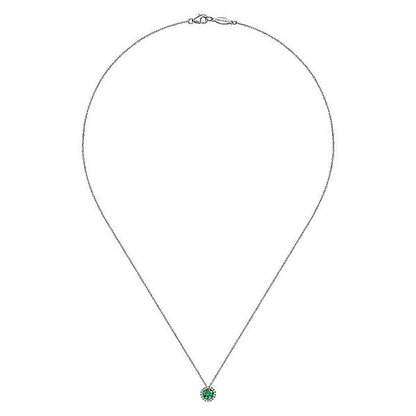 Gabriel & Co. 14K White Gold Emerald and Diamond Birthstone Necklace Image 2 Toner Jewelers Overland Park, KS