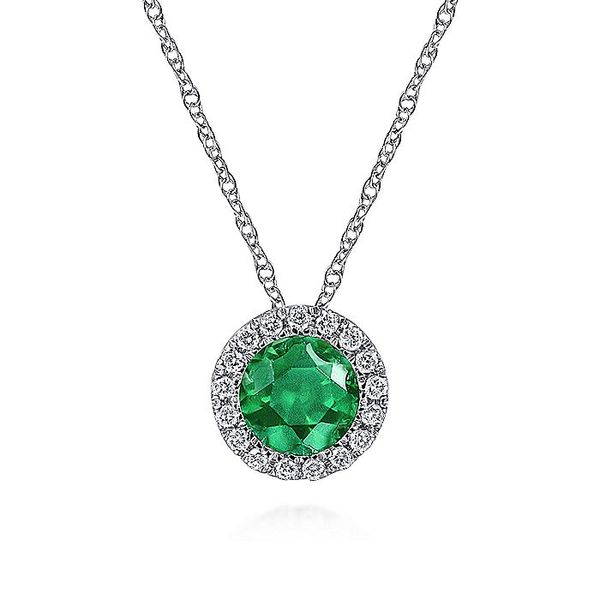 Gabriel & Co. 14K White Gold Emerald and Diamond Birthstone Necklace Toner Jewelers Overland Park, KS