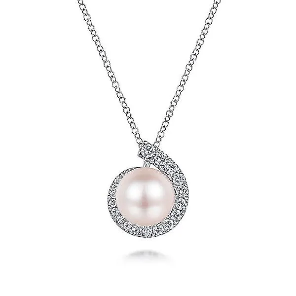 Gabriel & Co. 14K White Gold Pearl and Diamond Necklace Toner Jewelers Overland Park, KS