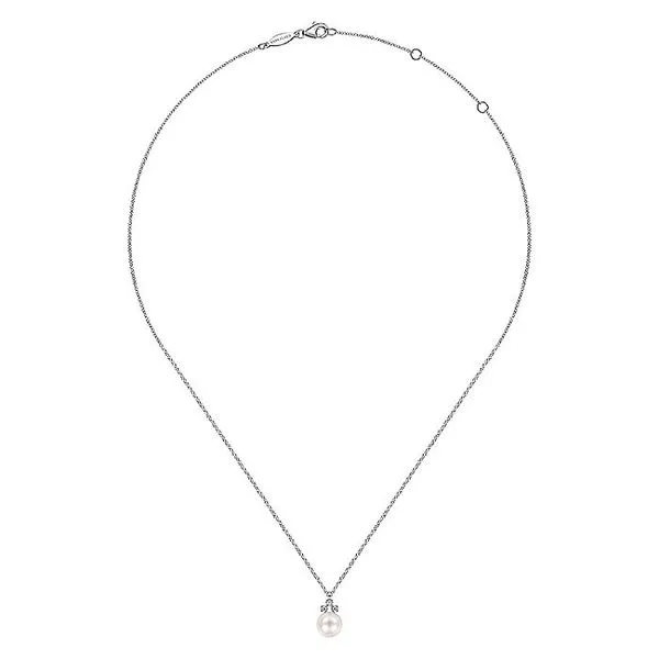Gabriel & Co. 14K White Gold Diamond and Pearl Necklace Image 2 Toner Jewelers Overland Park, KS