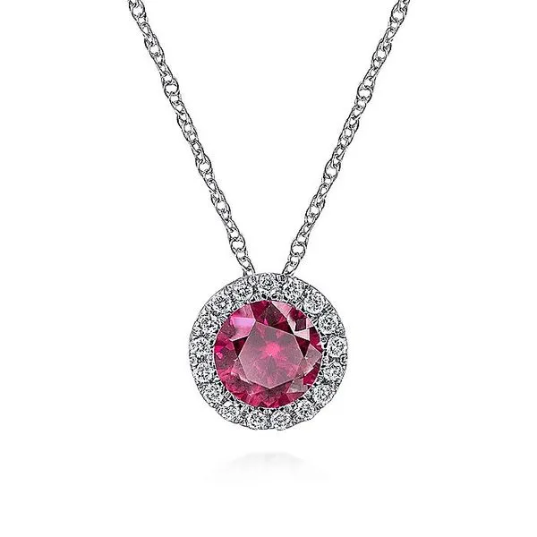 Gabriel & Co. 14K White Gold Ruby and Diamond Birthstone Necklace Toner Jewelers Overland Park, KS