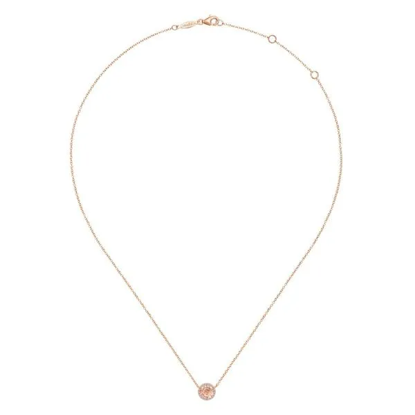 Gabriel & Co 14K Rose Gold Morganite and Diamond Pendant Necklace Image 2 Toner Jewelers Overland Park, KS