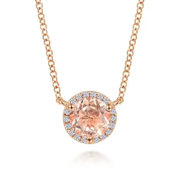 Gabriel & Co 14K Rose Gold Morganite and Diamond Pendant Necklace Toner Jewelers Overland Park, KS