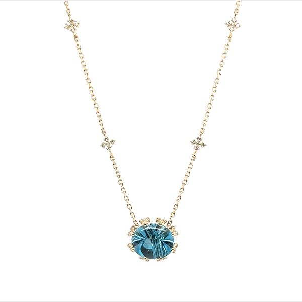 14 Karat Yellow Gold Blue Topaz and Diamond Necklace Image 2 Toner Jewelers Overland Park, KS