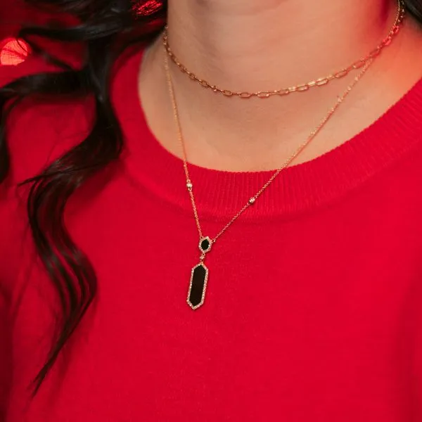 14k Yellow Gold Onyx and Diamond Necklace Image 3 Toner Jewelers Overland Park, KS