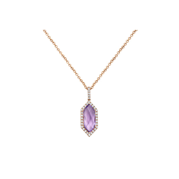 14k Rose Gold Amethyst & Diamond Halo Necklace Toner Jewelers Overland Park, KS