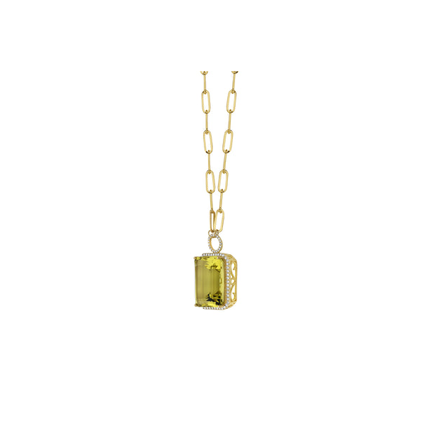 14k Yellow Gold Quartz & Diamond Halo Necklace Image 2 Toner Jewelers Overland Park, KS