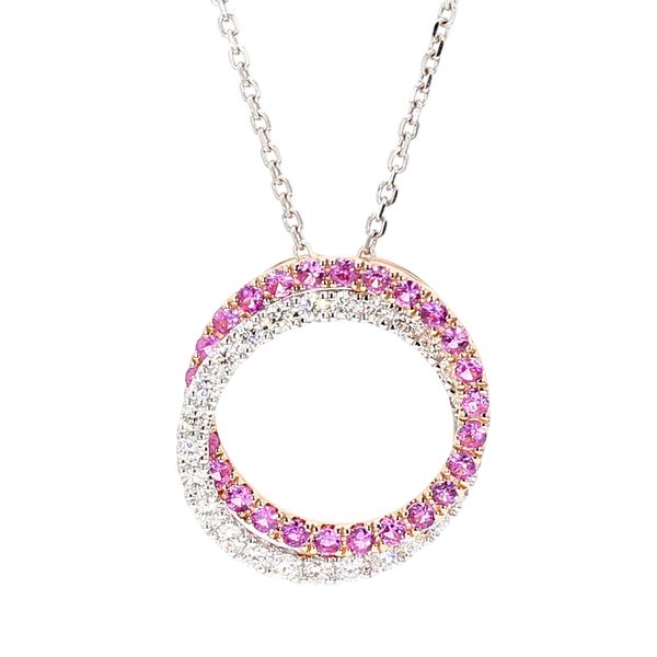 18k White & Rose Gold Pink Sapphire Diamond Circle Necklace Toner Jewelers Overland Park, KS