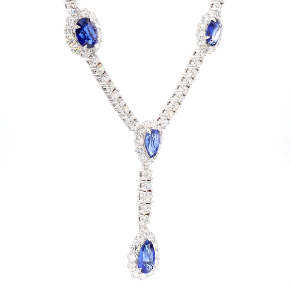 14k White Gold Sapphire & Diamond Lariat Necklace Image 2 Toner Jewelers Overland Park, KS
